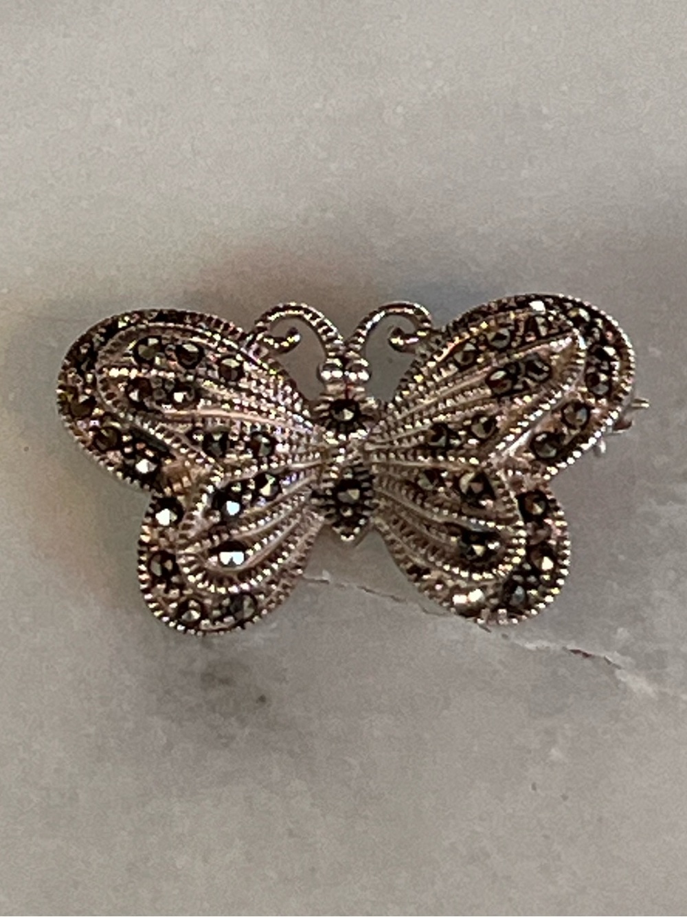 Vintage Sterling Silver Marcasite Butterfly Brooch Pin (925 Thailand)